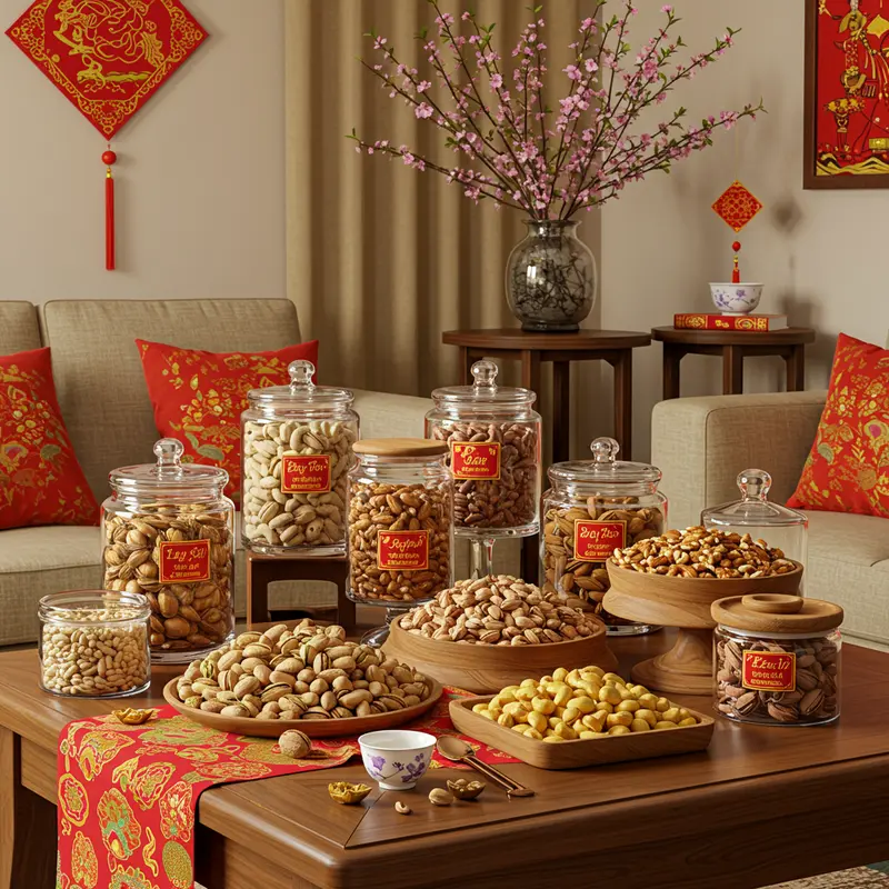 Bộ quà Tết hạt dinh dưỡng cao cấp với thiết kế sang trọng, hút mắt, chứa nhiều loại hạt bổ dưỡng.