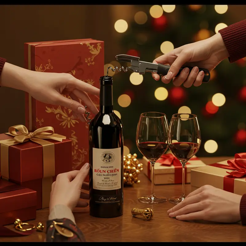 Không khí sum vầy ngày Tết với rượu vang ngoại là tâm điểm quà tặng.