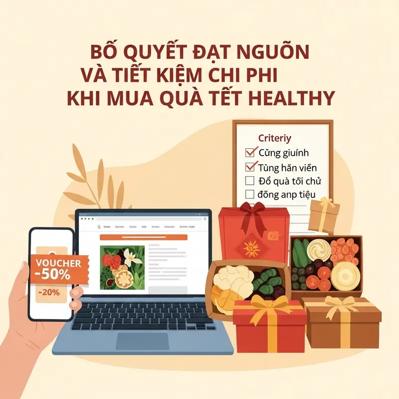 Đồng nghiệp trao quà Tết healthy trong không gian văn phòng ấm áp.