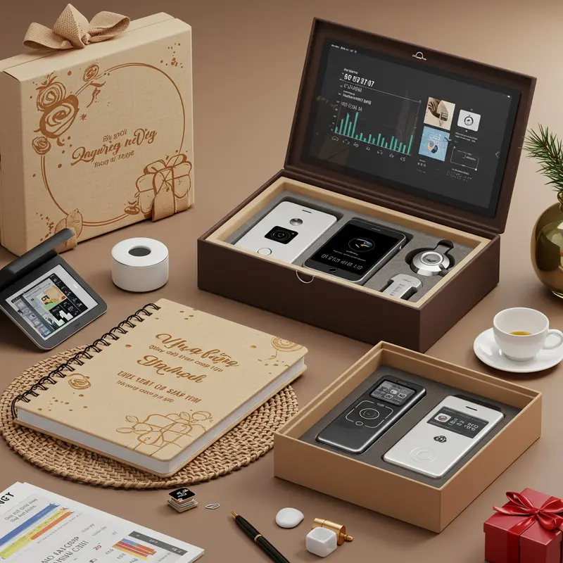 Không gian quà tặng Tết kết hợp hài hòa giữa truyền thống và công nghệ hiện đại.