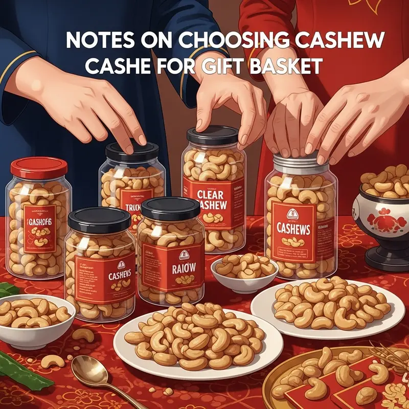 Hộp quà Tết truyền thống với hạt điều vàng óng và hoa mai trang trí.