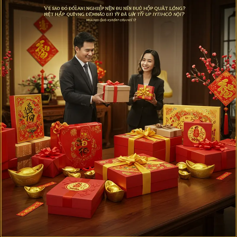 Bộ hộp quà Tết doanh nghiệp sang trọng, phù hợp nhiều đối tượng.