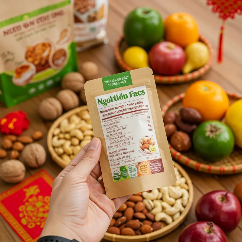 Giỏ quà Tết hữu cơ bày trí sang trọng với các sản phẩm tự nhiên, giàu dinh dưỡng.