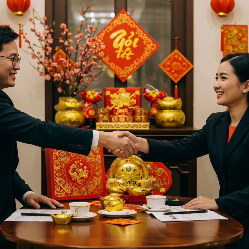 Bộ quà Tết sang trọng với rượu vang, yến sào và trà thượng hạng tôn vinh giá trị đối tác.