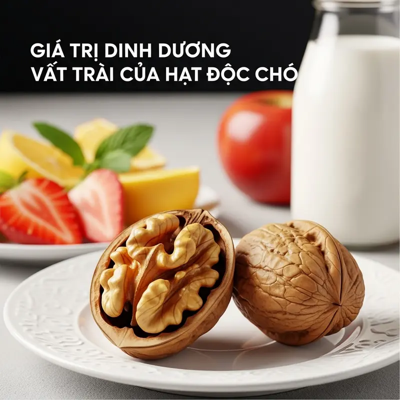 Hình ảnh hộp quà Tết cao cấp với hạt óc chó là điểm nhấn nổi bật.