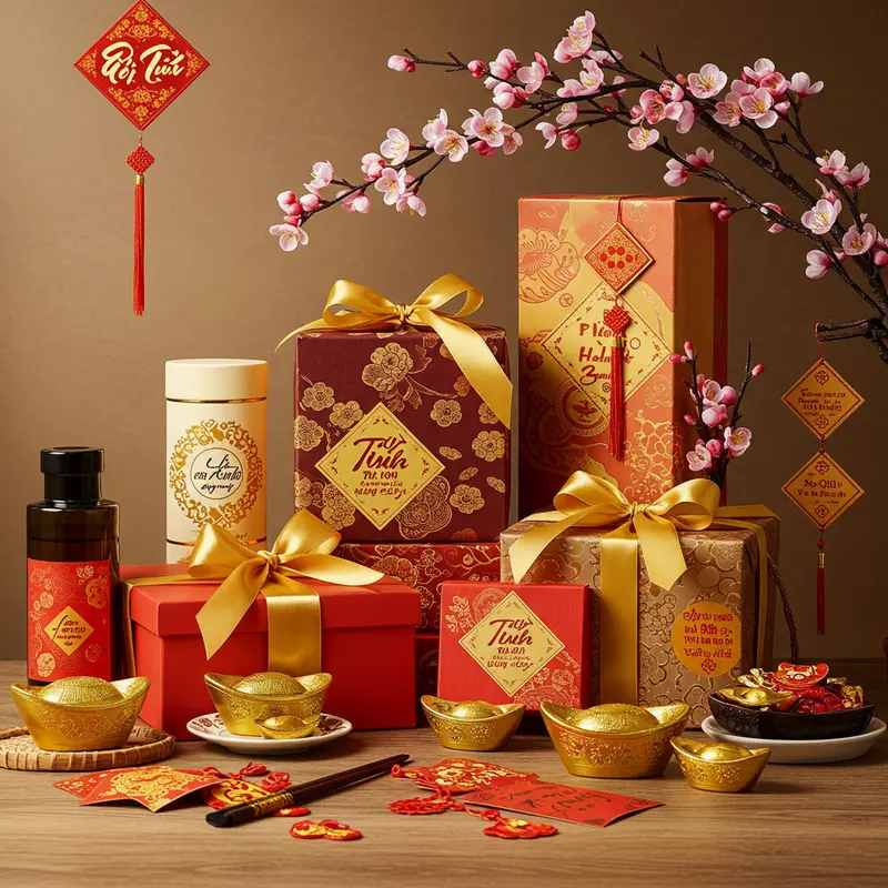 Hộp quà Tết sang trọng thể hiện giá trị tinh thần và gắn kết.