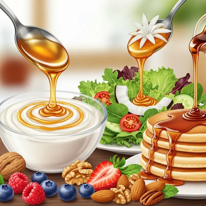 Ba lọ thể hiện mật ong, mật hoa dừa và siro cây phong nguyên chất.