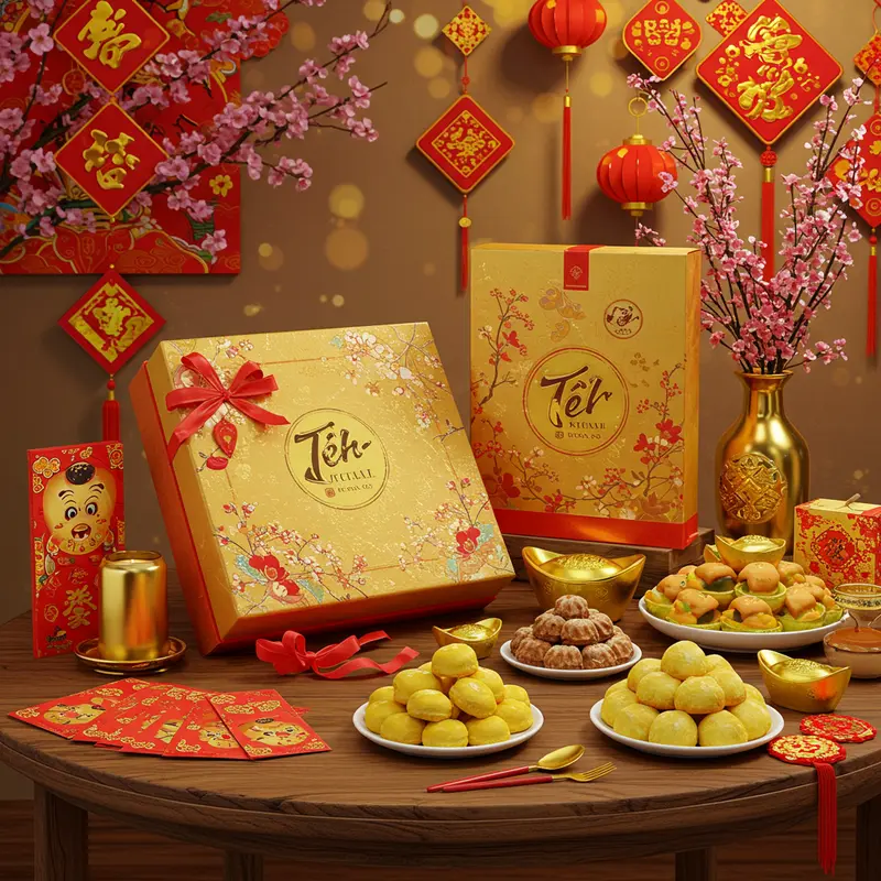 Hộp quà Tết cao cấp trình bày sang trọng, tạo ấn tượng đẳng cấp.