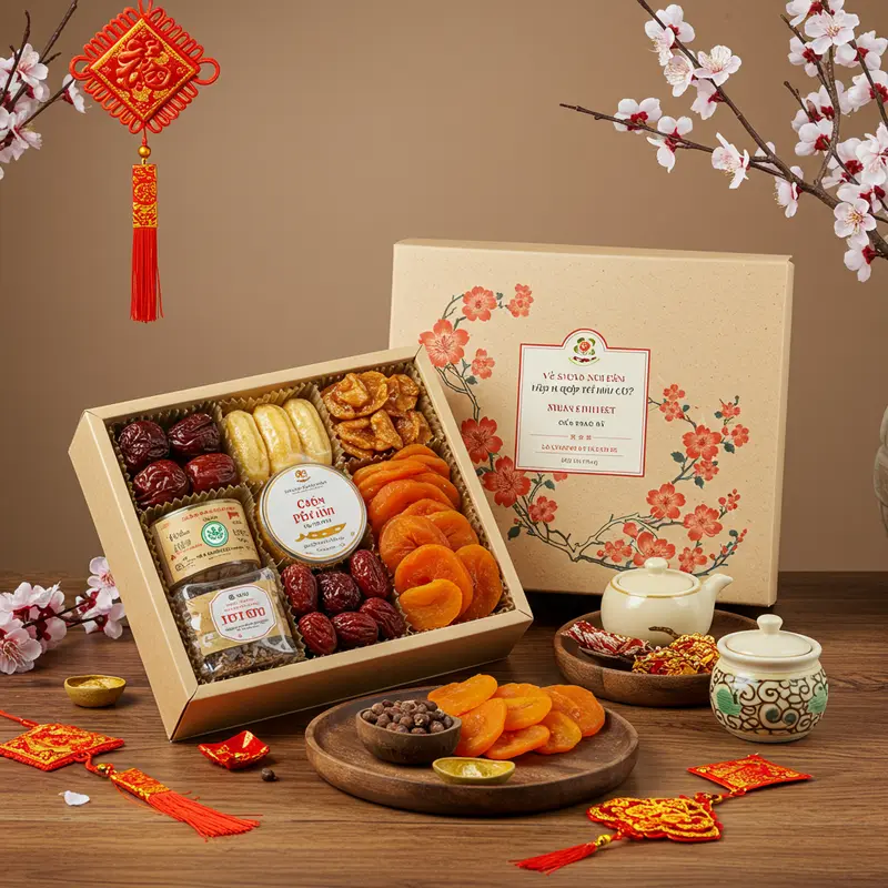 Hộp quà Tết hữu cơ với các thực phẩm tự nhiên, an toàn cho sức khỏe.