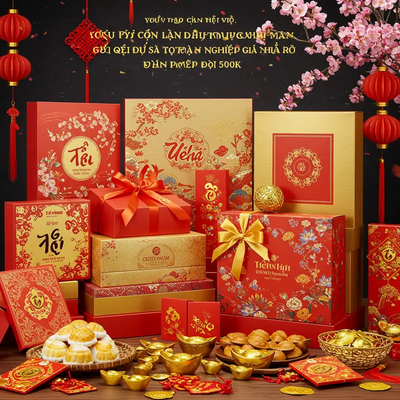 Các hộp quà Tết thiết kế tinh tế, chú trọng yếu tố thẩm mỹ và thông điệp doanh nghiệp.