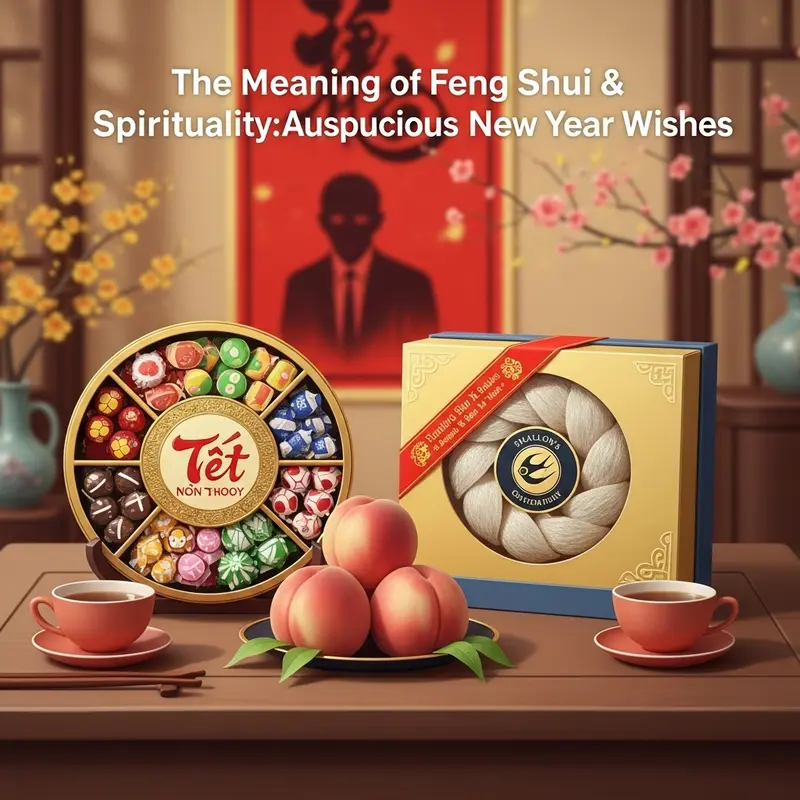 Hộp quà yến sào vị trí trung tâm giữa không gian Tết truyền thống sang trọng.