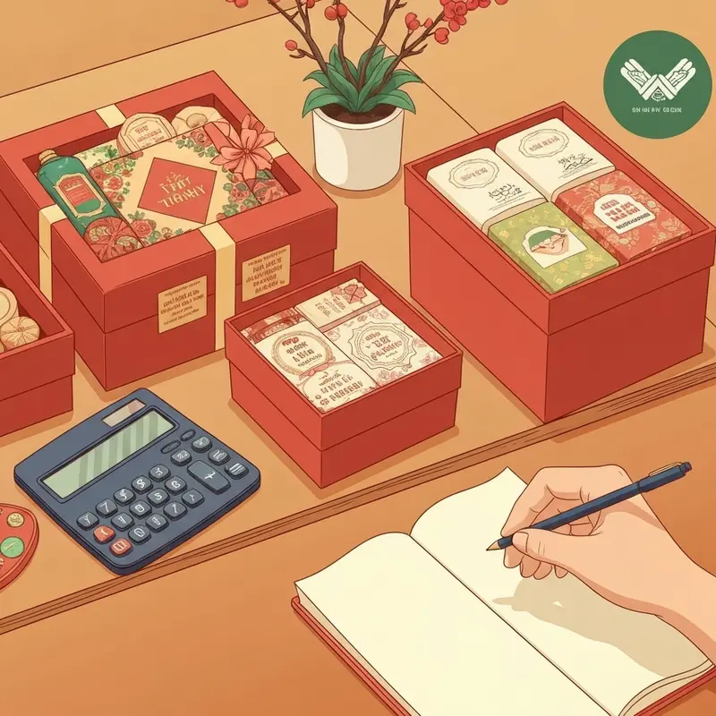 Hộp quà Tết healthy với các loại hạt dinh dưỡng, trà thảo mộc và trái cây sấy.