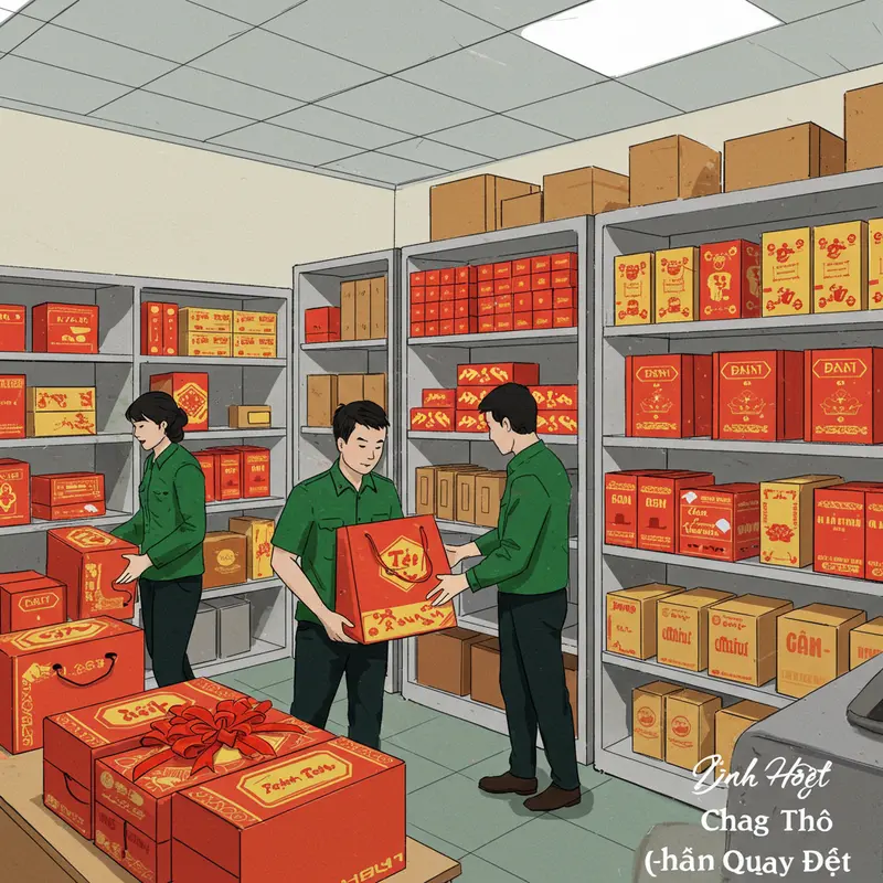 Không khí trao tặng quà Tết ấm cúng giữa các nhân viên văn phòng.