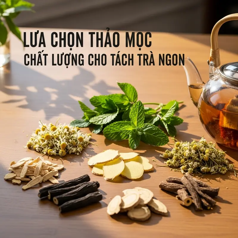 Các loại thảo mộc tiêu biểu được lựa chọn kỹ càng cho tách trà ngon.