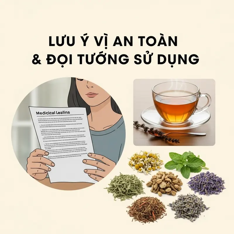 Nhiều loại thảo mộc khô và tươi được bày biện sẵn sàng cho việc pha trà.