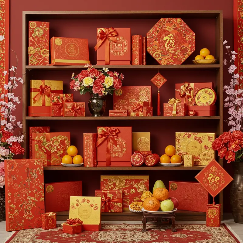 Nhân viên đang đóng gói và trang trí hộp quà Tết tại văn phòng.