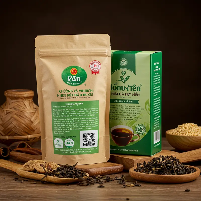 Hình ảnh thể hiện sự đối lập giữa vườn trà hữu cơ và vườn trà truyền thống.