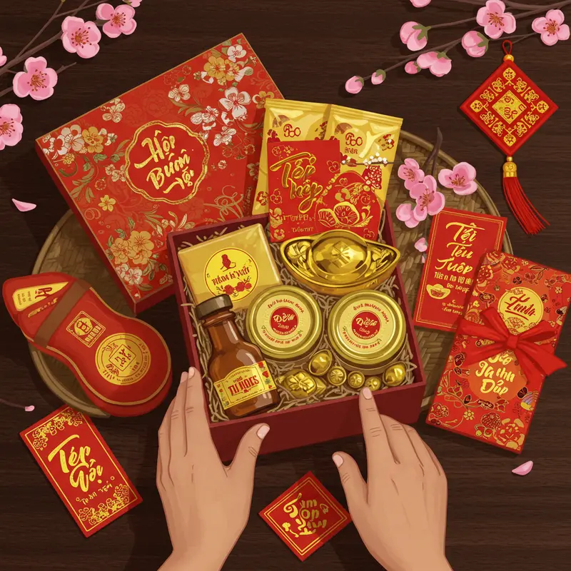 Các hộp quà Tết thiết kế tinh tế, chú trọng yếu tố thẩm mỹ và thông điệp doanh nghiệp.