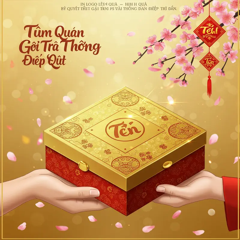 Hộp quà Tết sang trọng nổi bật với logo thương hiệu in nổi tinh tế.