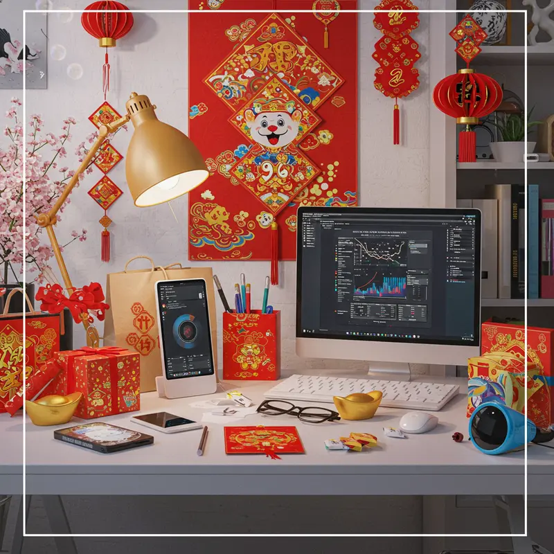 Không gian quà tặng Tết kết hợp hài hòa giữa truyền thống và công nghệ hiện đại.