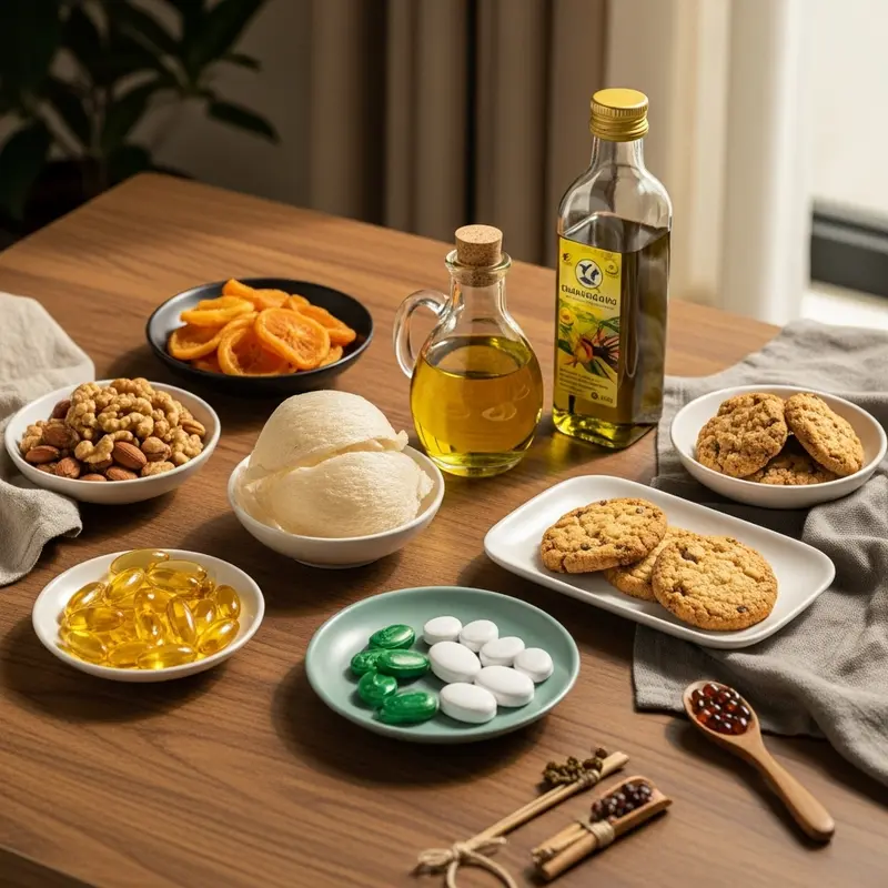 Ông bà vui vẻ bên hộp quà Tết giàu dưỡng chất, tốt cho sức khỏe.