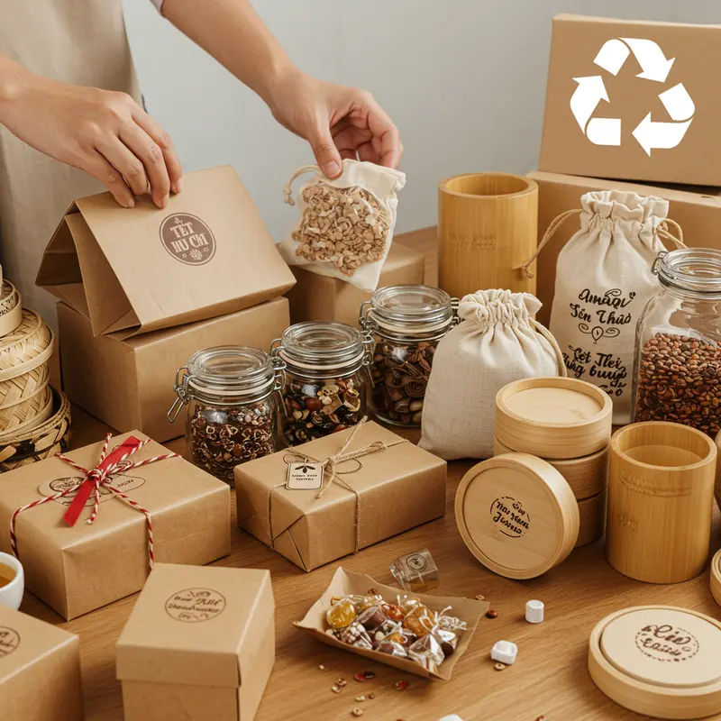 Hộp quà Tết hữu cơ với thiết kế thân thiện và thành phần tự nhiên.