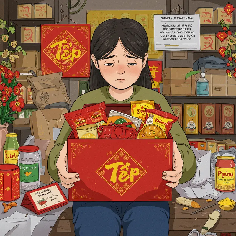 Hộp quà Tết được sắp xếp tinh tế, tượng trưng cho tấm lòng dịp năm mới.