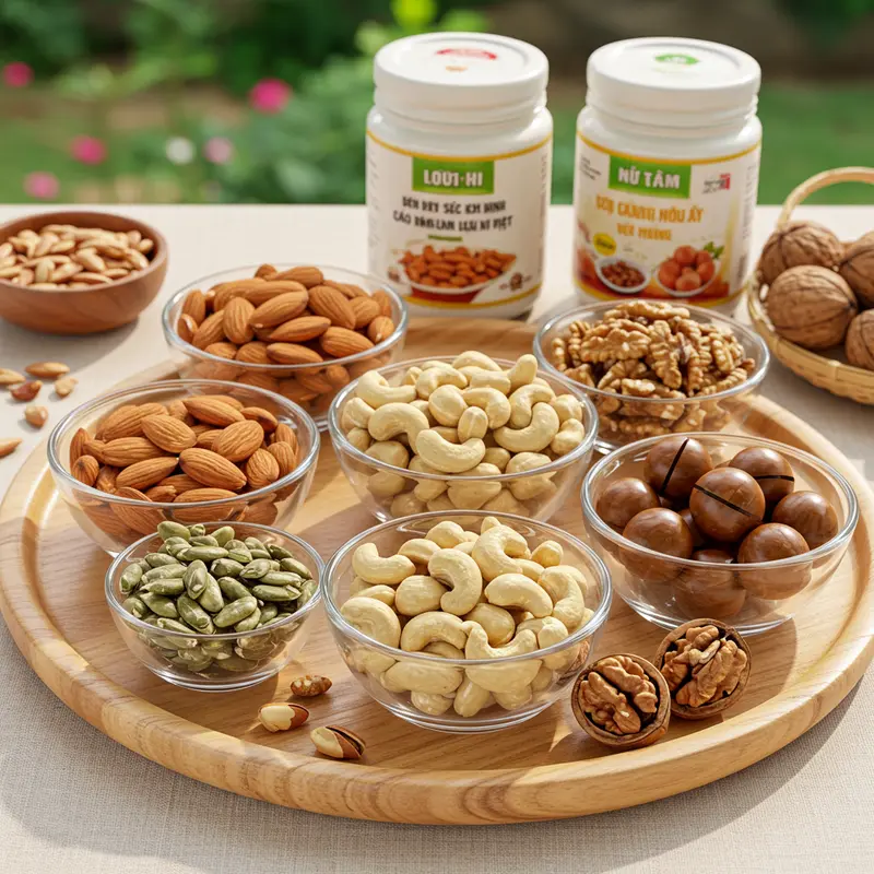 Hộp quà Tết sang trọng với các loại hạt cao cấp tươi ngon.