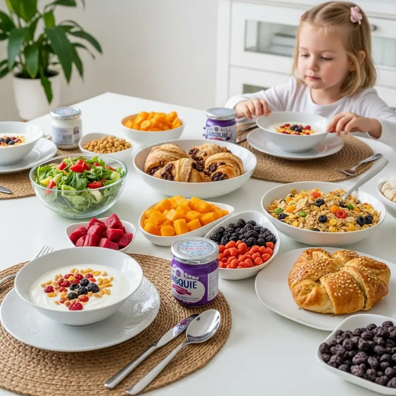 Bàn tiệc ngày Tết với đĩa trái cây sấy dẻo, khô hấp dẫn bên tách trà.