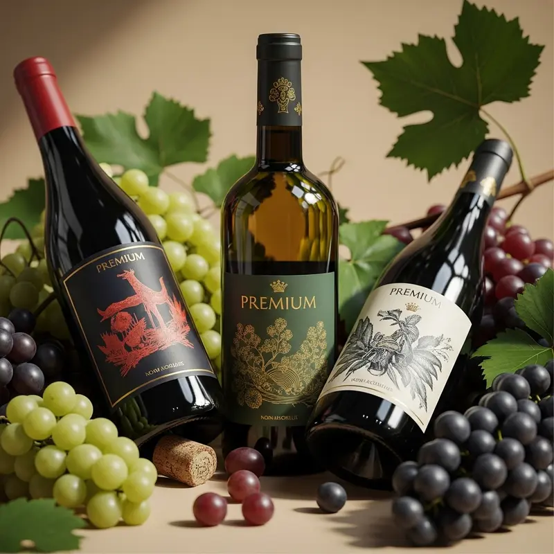 Hộp quà Tết với rượu vang không cồn sang trọng và hoa đào.