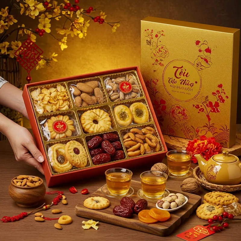 Người thân và đồng nghiệp hài lòng khi nhận hộp quà Tết thiết kế tinh tế.