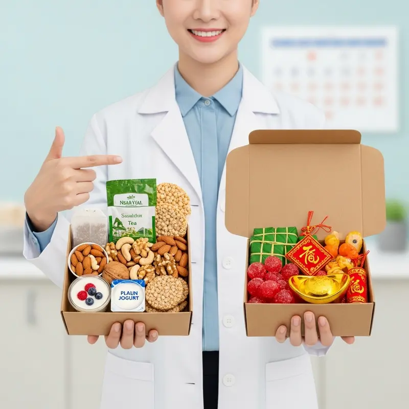 Hộp quà Tết healthy với các thành phần thiên nhiên, tốt cho sức khỏe.