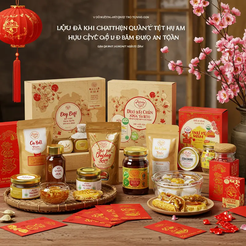 Các dấu chứng nhận hữu cơ nổi bật trên sản phẩm quà Tết.