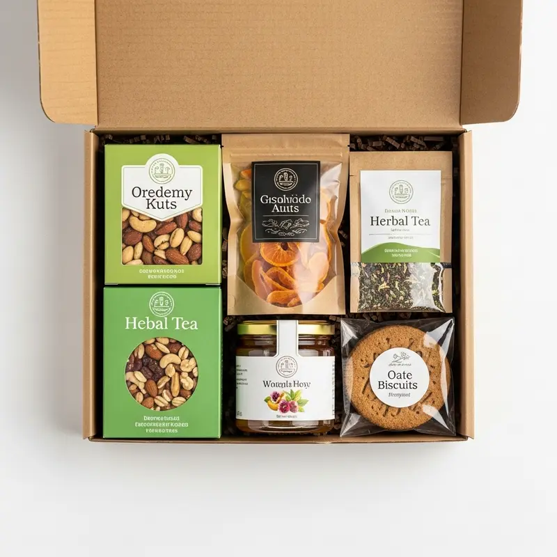 Hộp quà Tết healthy nổi bật giữa bàn tiệc sum vầy.