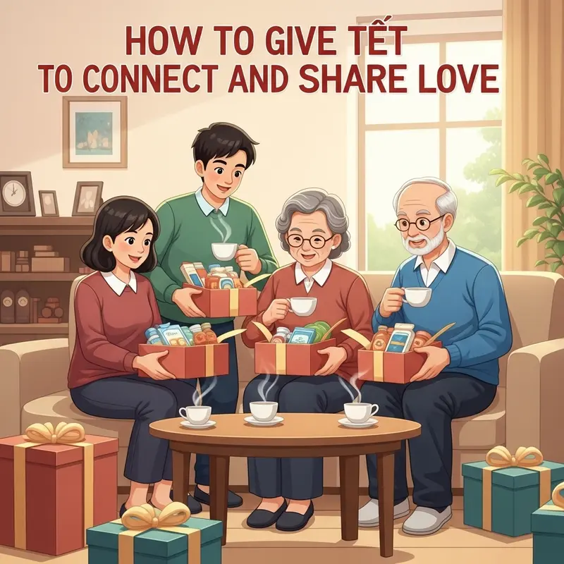 Ông bà vui vẻ bên hộp quà Tết giàu dưỡng chất, tốt cho sức khỏe.