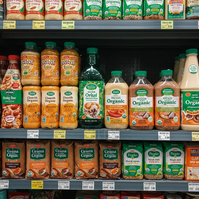 Hình ảnh tem chứng nhận hữu cơ USDA trên rau củ quả tươi.