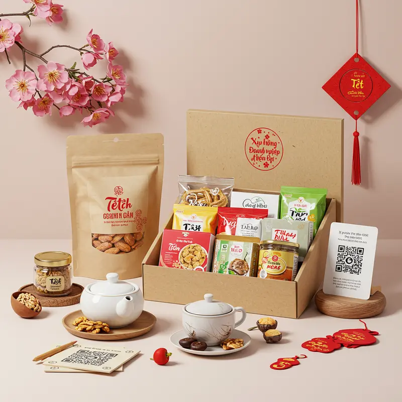 Hộp quà Tết sang trọng là biểu tượng của sự gắn kết doanh nghiệp.