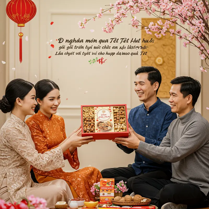 Hộp quà Tết hữu cơ với các loại hạt dinh dưỡng rực rỡ, tràn đầy ý nghĩa.