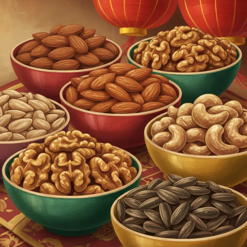 Các loại hạt dinh dưỡng dồi dào vitamin trong mâm Tết truyền thống.