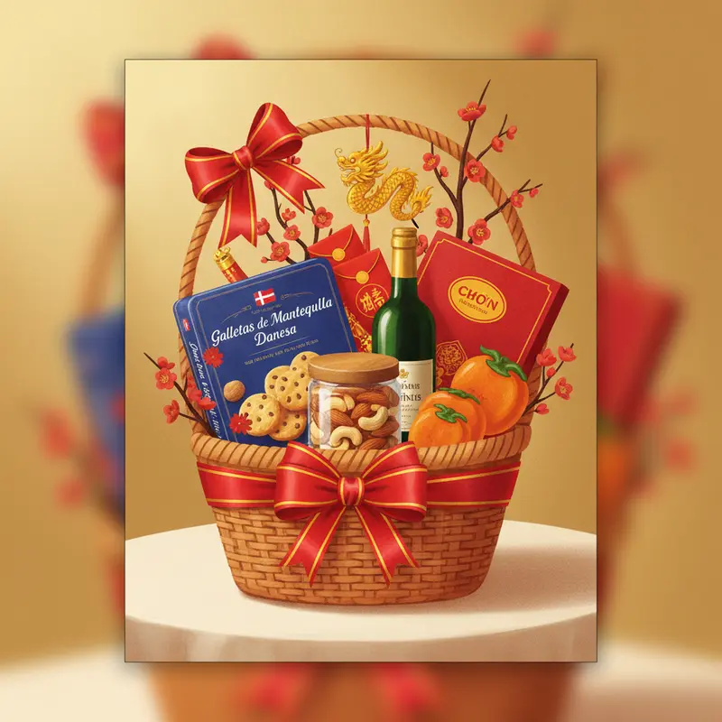 Giỏ quà Tết truyền thống mang đậm ý nghĩa đoàn viên và chúc phúc.