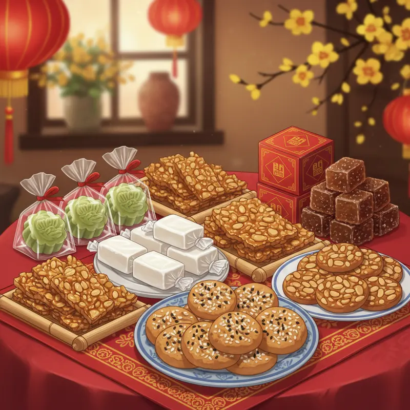 Các vật dụng và nguyên liệu cần thiết để làm giỏ quà Tết truyền thống.