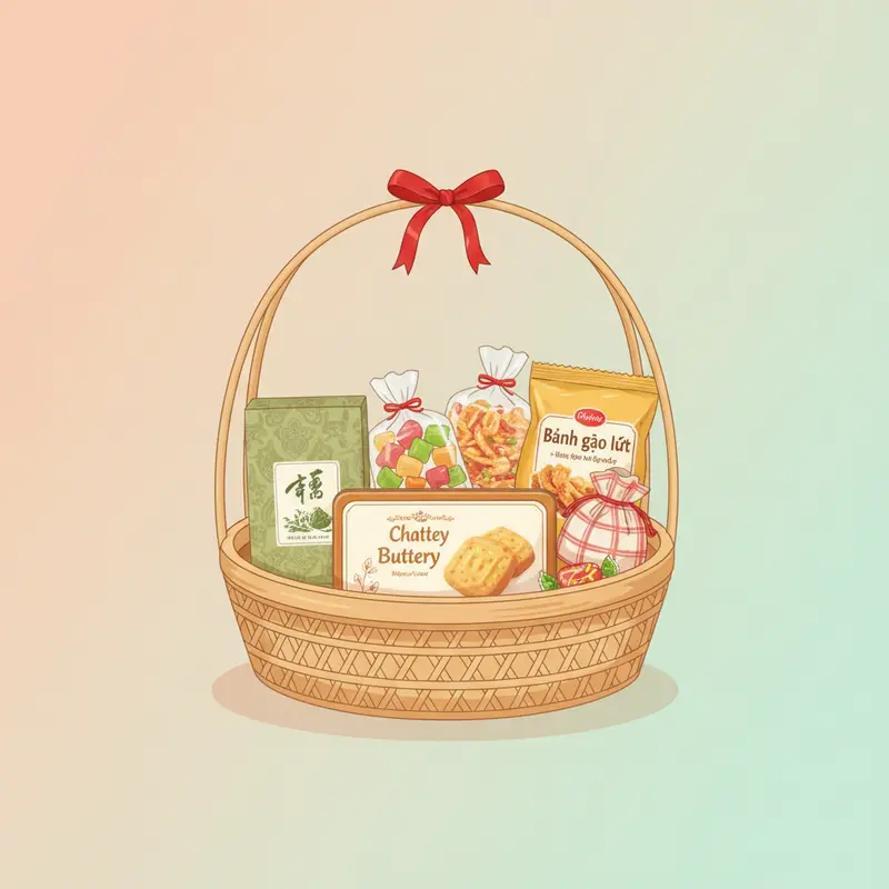 Giỏ quà Tết truyền thống mang đậm ý nghĩa đoàn viên và chúc phúc.