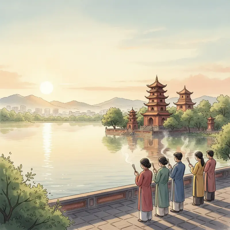 Gia đình đi lễ chùa đầu năm cầu phúc lộc, bình an.