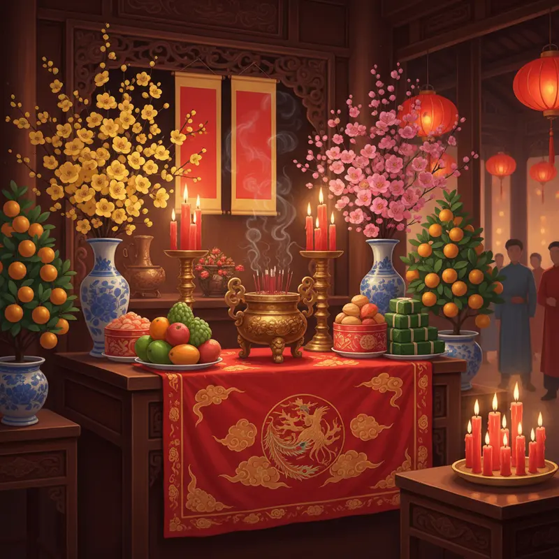 Gia đình Việt chuẩn bị nghi lễ cúng Giao Thừa trong khoảnh khắc chuyển giao năm mới.