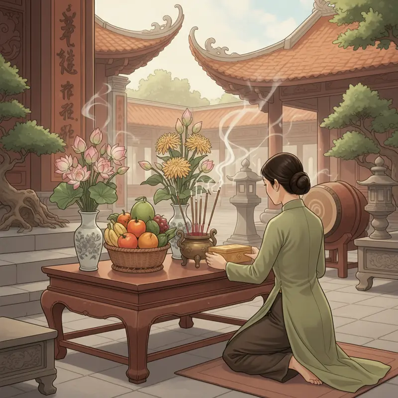 Gia đình đi lễ chùa đầu năm cầu phúc lộc, bình an.