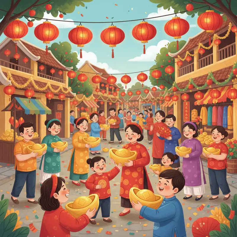 Bàn thờ Thần Tài truyền thống trong nhà người Việt ngày Vía Thần Tài.