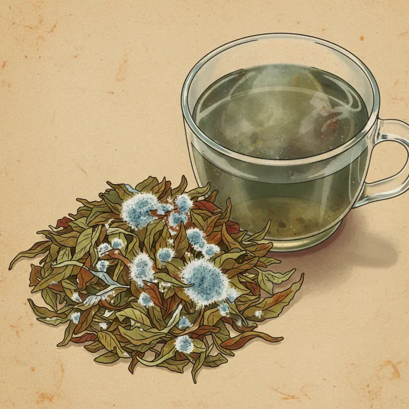 Hình ảnh trà thảo mộc được bảo quản đúng cách trong lọ thủy tinh và môi trường khô ráo.