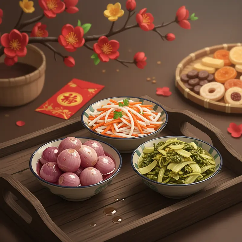 Mâm cơm ngày Tết với các món canh và ăn kèm giúp giải ngán, cân bằng bữa ăn.