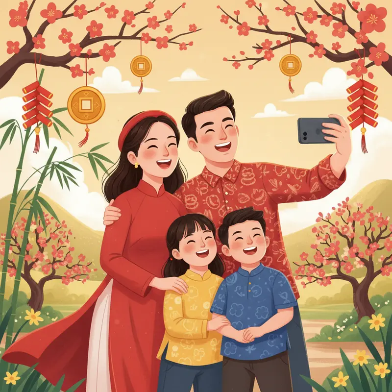 Cả gia đình ngồi cùng nhau lên kế hoạch du lịch Tết với bản đồ và laptop.