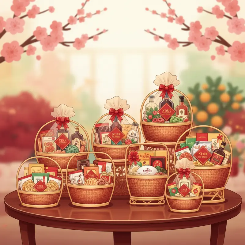 Trao giỏ quà Tết sang trọng trong khung cảnh sum vầy ấm áp.